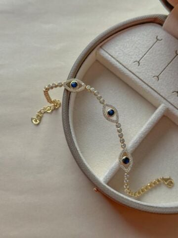 3lü Göz Figürlü Taşlı Bileklik - 925 Ayar Gümüş