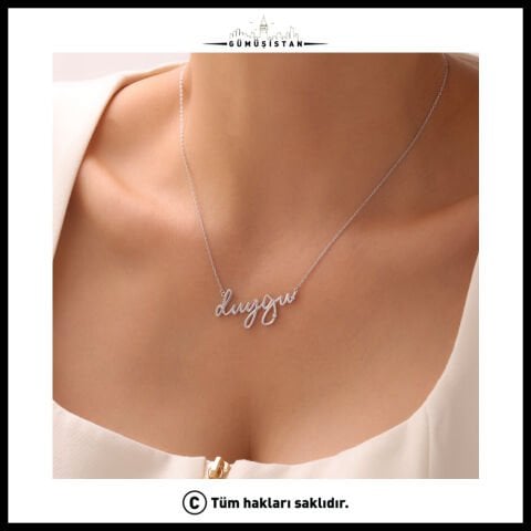 925 Ayar Gümüş Zirkon Taşlı İmza İsimli Kolye