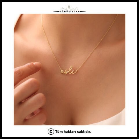 925 Ayar Gümüş Zirkon Taşlı İmza İsimli Kolye