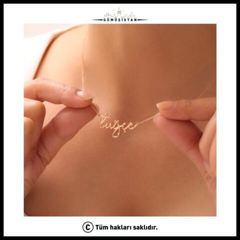 925 Ayar Gümüş Zirkon Taşlı İmza İsimli Kolye