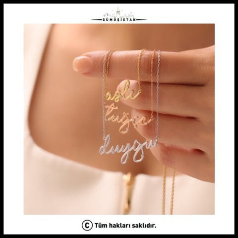 925 Ayar Gümüş Zirkon Taşlı İmza İsimli Kolye