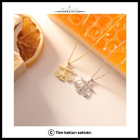 925 Ayar Gümüş Terazi Desenli Denge Kolye