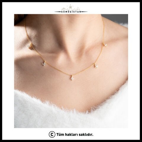 925 Ayar Gümüş Zirkon Taşlı Yonca Kolye