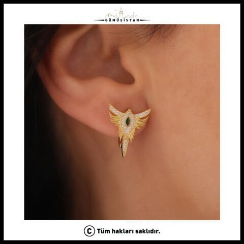 925 Ayar Gümüş Kuş Tüylü Kılıç Küpe