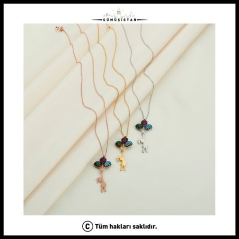 925 Ayar Gümüş Balonlu Kız Kolye Farklı Renklerde