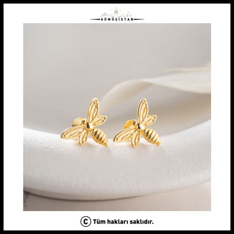 Minimal Arı Figürlü 925 Ayar Gümüş Kadın Küpe