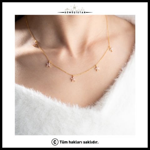 925 Ayar Gümüş Zirkon Taşlı Çiçek Kolye