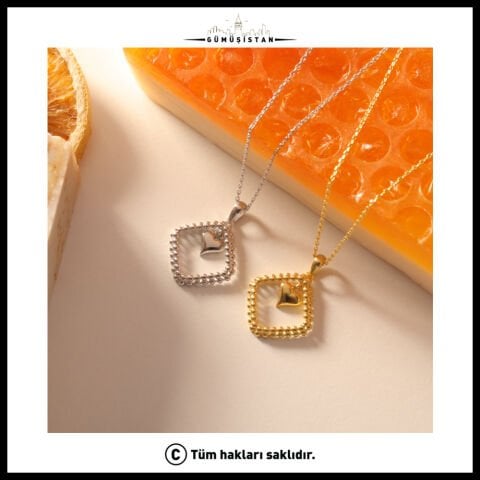 925 Ayar Çerçeveli Kalp Kolye