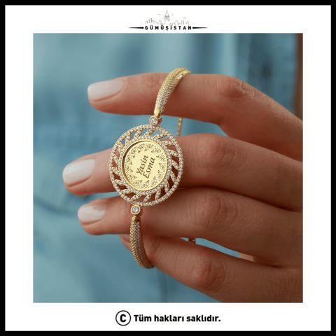 925 Ayar Gümüş İsimli Madalyon Bileklik