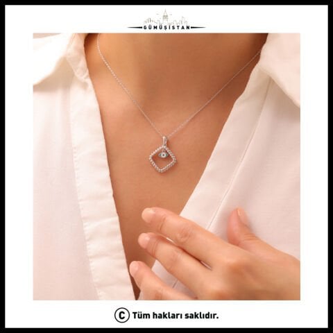 925 Ayar Çerçeveli Nazar Kolye