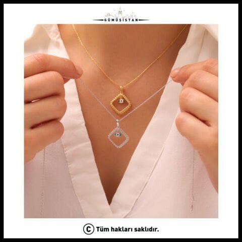 925 Ayar Çerçeveli Nazar Kolye