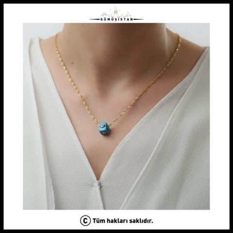 925 Ayar Gümüş Mavi Nazar Boncuklu Kolye