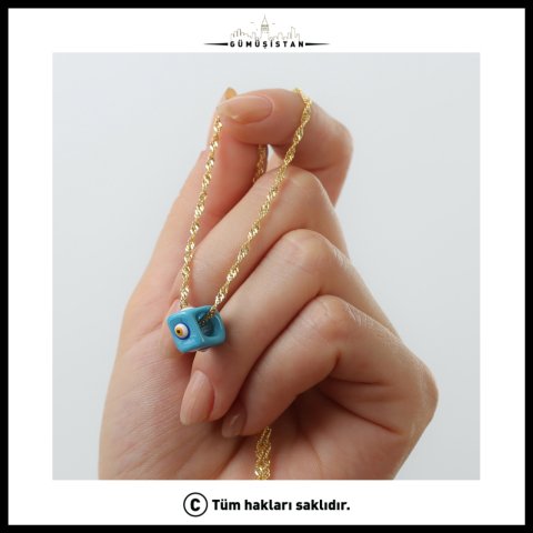 925 Ayar Gümüş Mavi Nazar Boncuklu Kolye
