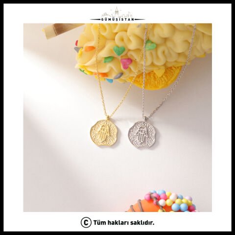 925 Ayar Gümüş Fatmanın Eli Kabartma Plaka Kolye