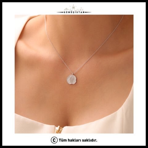 925 Ayar Gümüş Fatmanın Eli Kabartma Plaka Kolye