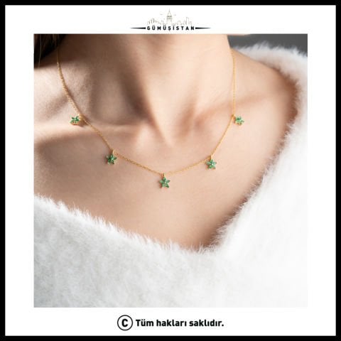 925 Ayar Gümüş Zirkon Taşlı Çiçek Kolye