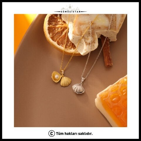 925 Ayar Gümüş İncili Deniz Kabuğu Kolye