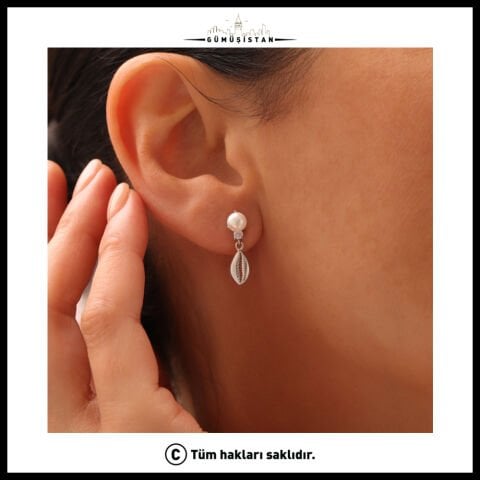 925 Gümüş Ayar İncili Deniz Kabuğu Küpe