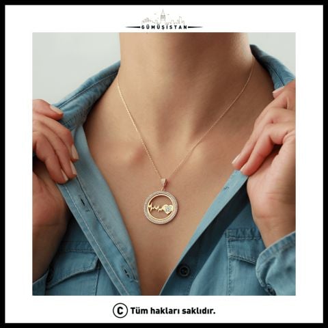 925 Ayar Gümüş Harfli Kalp Ritim Kolye