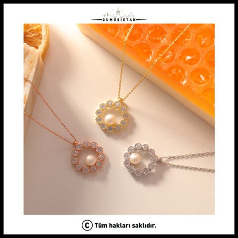 925 Ayar Gümüş İncili Halka Kolye