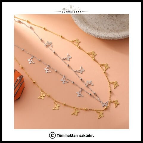 925 Ayar Gümüş Kelebekli Top Zincir Salaş Kolye