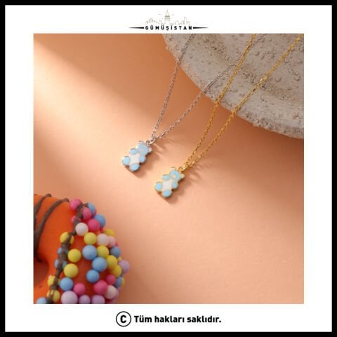 925 Ayar Gümüş Mavi Ayıcık Kolye