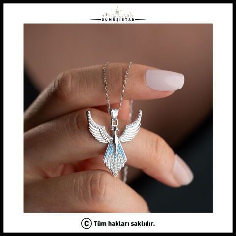925 Ayar Gümüş Melek Kolye – Zirkon Taşlı Kanatlı Melek Figürlü Kadın Kolyesi