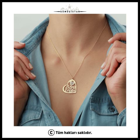 925 Ayar Gümüş İsimli Tarihli Kalp Kolye