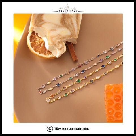 925 Ayar  Gümüş Mix Taşlı Zircon Salaş Kolye