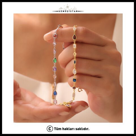 925 Ayar  Gümüş Mix Taşlı Zircon Salaş Kolye