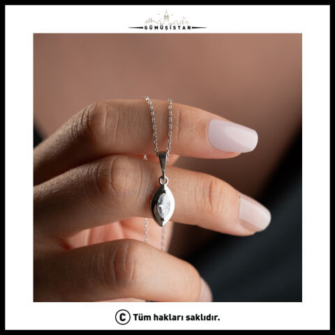 925 Ayar Gümüş Markiz Kesim Zirkon Taşlı Kolye – Tektaş Zarif Kadın Kolyesi