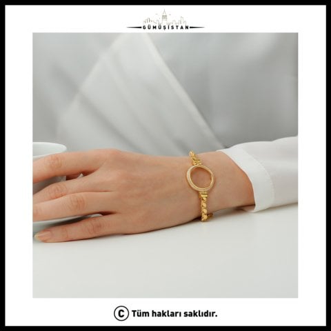 925 Ayar Gümüş Çeyrek Altın İçin Pullu Zincir Bileklik & Kolye Set