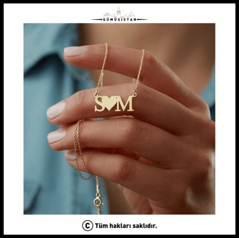 Kişiye Özel İki Harfli Kalp Detaylı Baş Harf Kolyesi – Sevgili Çift Kolyesi