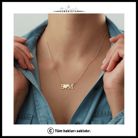 925 Ayar Gümüş Harfli Kalp Kolye