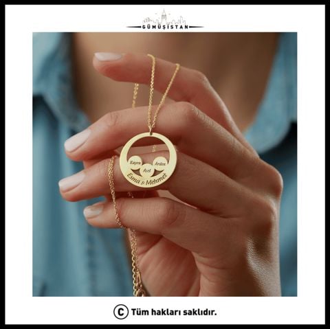 925 Ayar Gümüş İsimli Halkalı Aile Kolyesi