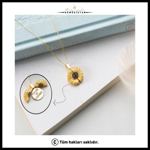 Ayçiçeği Açılır Kapaklı Mesaj Kolyesi – You Are My Sunshine Özel Tasarım 925 Ayar Gümüş Kolye