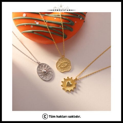 925 Ayar Gümüş Sembol Kalp Nazar Güneş Kolye