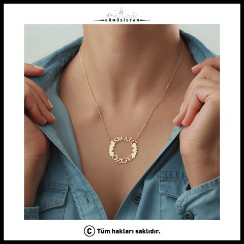 Kişiye Özel İki İsimli Kalpli Çember Kolye – Çiftlere Özel İsim Kolyesi