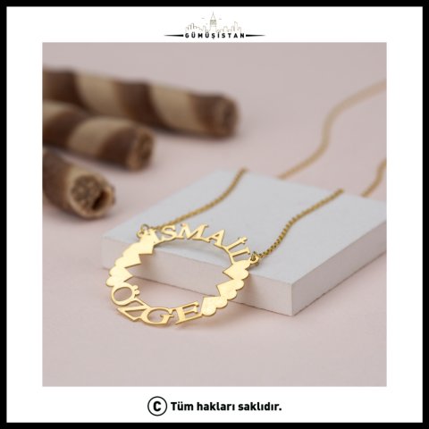 Kişiye Özel İki İsimli Kalpli Çember Kolye – Çiftlere Özel İsim Kolyesi