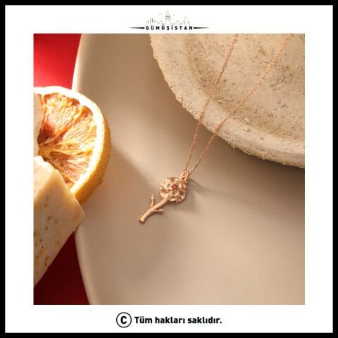 925 Ayar Gümüş Karanfil & Ocak Doğum Taşı Kolyesi