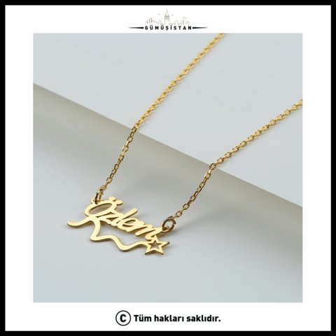 925 Ayar Gümüş Yıldızlı İsimli Kolye