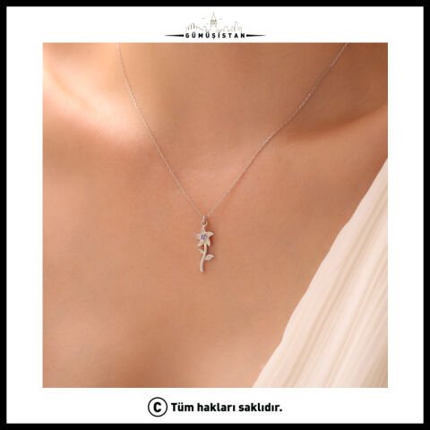 925 Ayar Gümüş Menekşe & Şubat Doğum Taşı Kolyesi