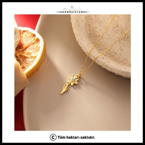 925 Ayar Gümüş Nergis & Mart Doğum Taşı Kolyesi