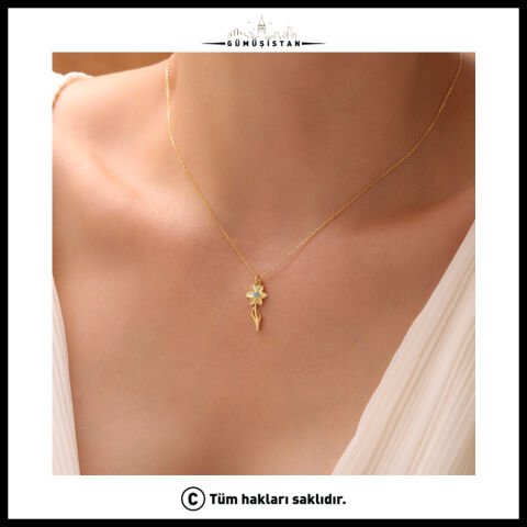 925 Ayar Gümüş Nergis & Mart Doğum Taşı Kolyesi