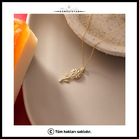 925 Ayar Gümüş Papatya & Nisan Ayı Doğum Taşı Kolyesi