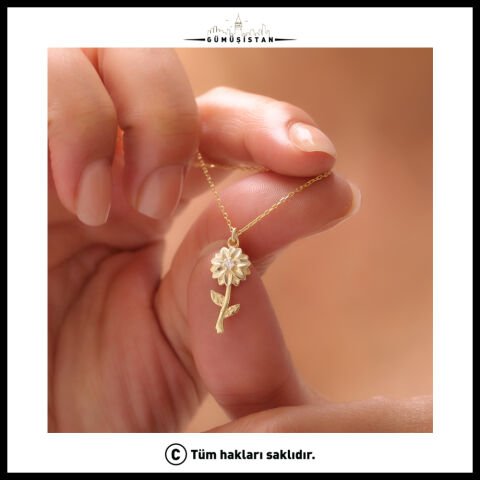 925 Ayar Gümüş Papatya & Nisan Ayı Doğum Taşı Kolyesi