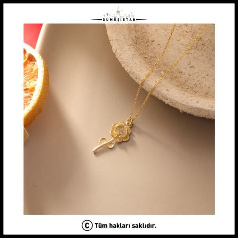 925 Ayar Gümüş Gül & Haziran Ayı Doğum Taşı Kolyesi