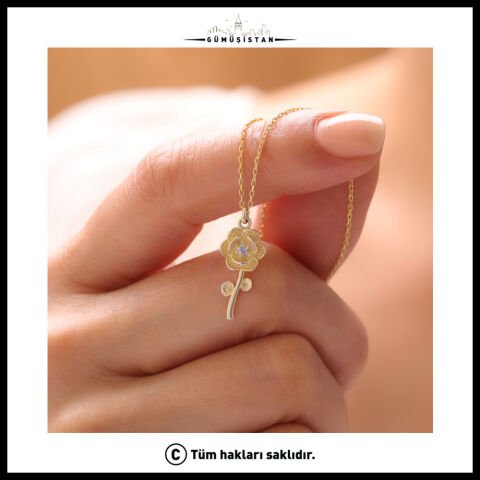 925 Ayar Gümüş Gül & Haziran Ayı Doğum Taşı Kolyesi
