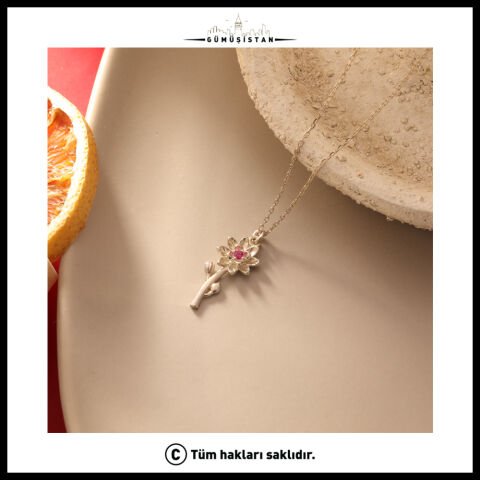 925 Ayar Gümüş Larkspur & Temmuz Ayı Doğum Taşı Kolyesi