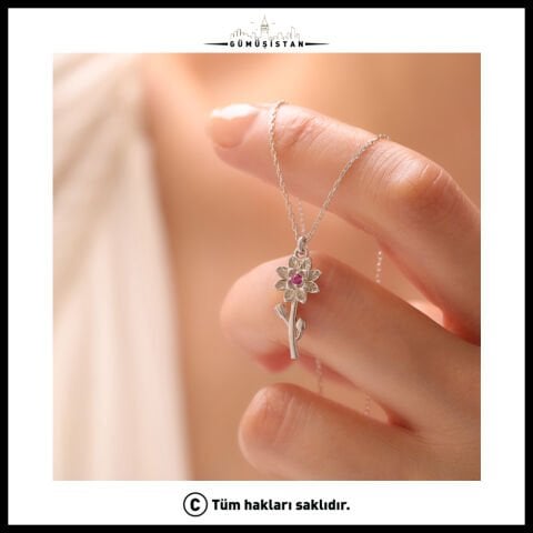 925 Ayar Gümüş Larkspur & Temmuz Ayı Doğum Taşı Kolyesi
